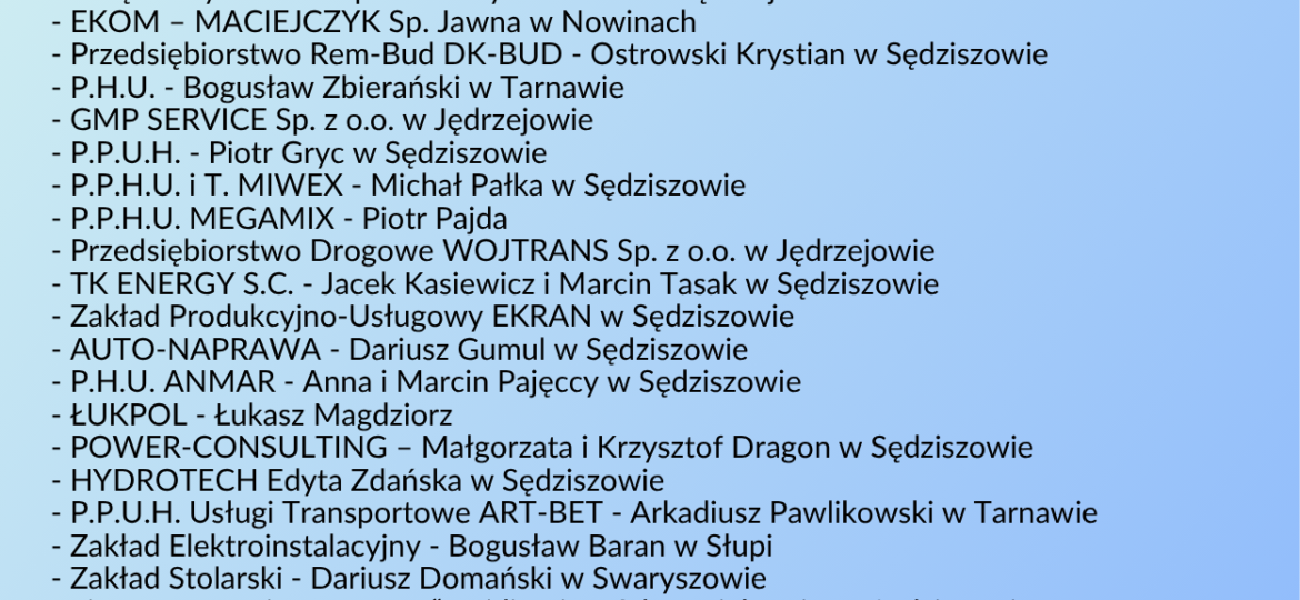Podziękowania dla sponsorów
