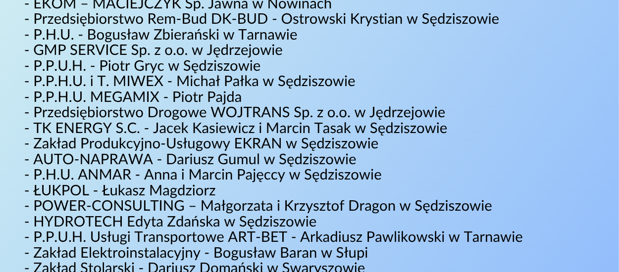 Podziękowania dla sponsorów