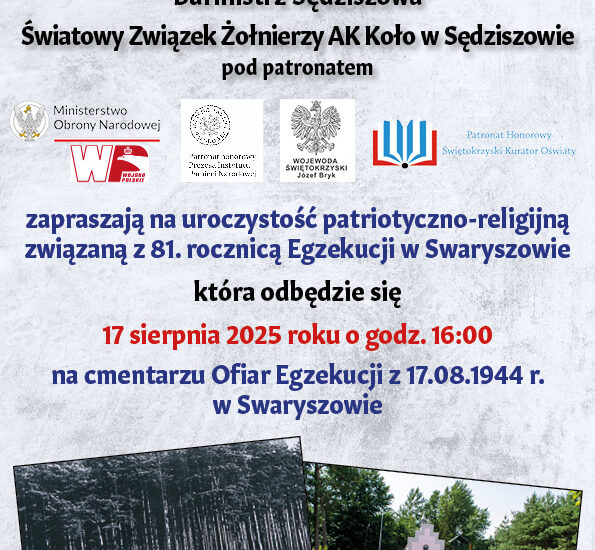 Zaproszenie na uroczystości 81. rocznicy Egzekucji w Swaryszowie