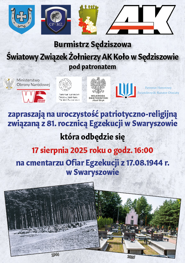 Zaproszenie na uroczystości 81. rocznicy Egzekucji w Swaryszowie