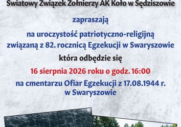 Zaproszenie na uroczystości 82. rocznicy Egzekucji w Swaryszowie