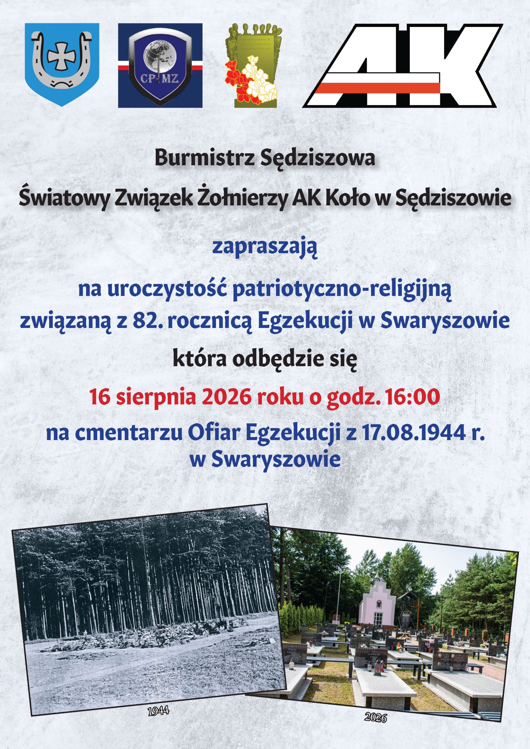Zaproszenie na uroczystości 82. rocznicy Egzekucji w Swaryszowie